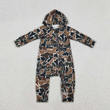 Matching Baby boys camo zipper hooded romper long sleeve