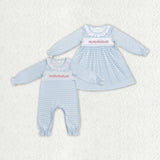 Christmas embroiderty blue kids clothing