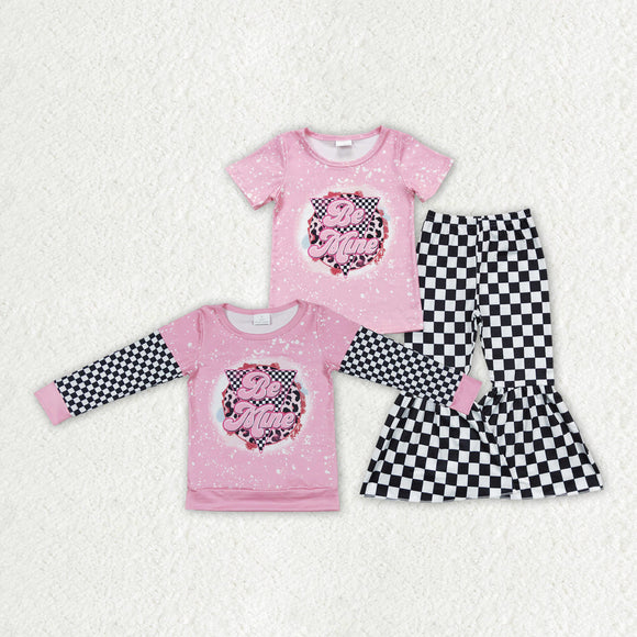 Matching Baby girls BE MINE pink top white black milk silk pant outfits clothing