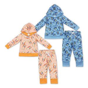 long sleeve cartoon dog orange and blue hoodies  kids outfits