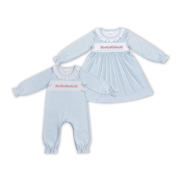 Christmas embroiderty blue kids clothing