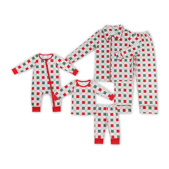 Christmas red and green plaid adult and kids pajamas