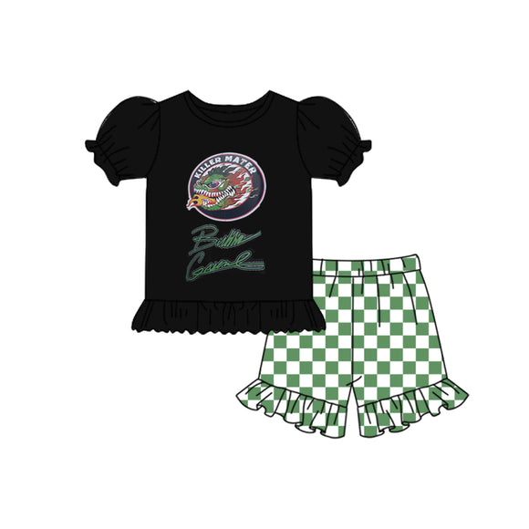 custom style  MOQ 3 dragon green checkerboard girls outfits