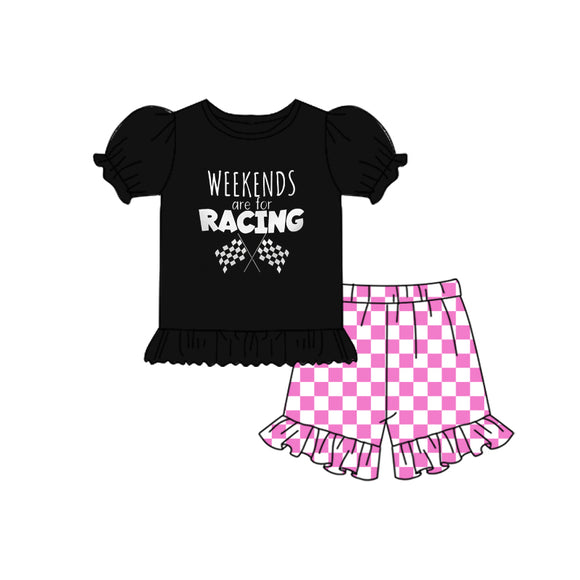 custom style  MOQ 3 weekends pink checkerboard girls outfits