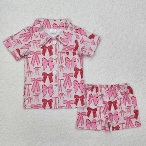 GSSO1718 girls pink bow shorts pajamas