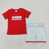 Matching Baby girls boys Bicycle short sleeve red shorts outfits embroidery