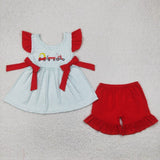 Matching Baby girls boys Bicycle short sleeve red shorts outfits embroidery