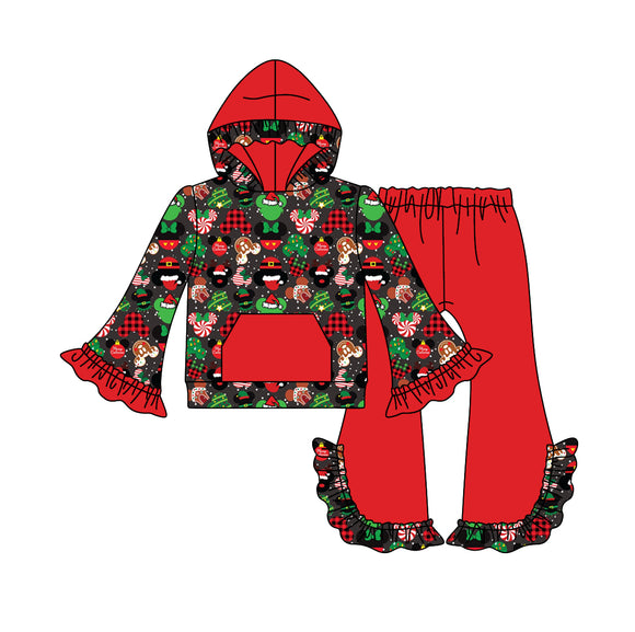 custom style moq 3 long sleeve Christmas ruffle girls outfits