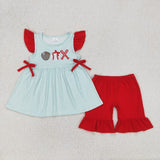 Matching Baby  girls red baseball outfits embroidery