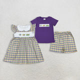 Matching Baby boys girls Mardi Gras dress outfits embroidery