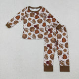 Matching Baby girls Thanksgiving turkey brown romper & pajamas clothing