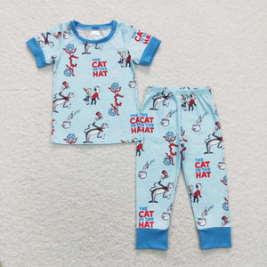 BSPO0185-- short sleeve cartoon cat in the hat boy outfits