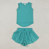 GSSO2572 baby girls green sleeveless shorts outfits yoga