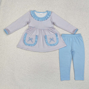 GLP1389 long sleeve embroddery bow striped legging girls outfits