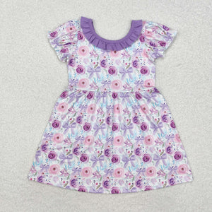 GSD1516  toddler girl clothes purple floral girl summer dress