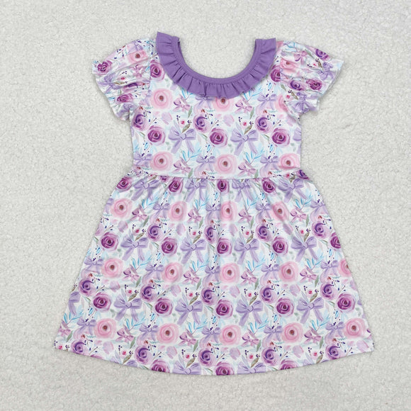 GSD1516  toddler girl clothes purple floral girl summer dress