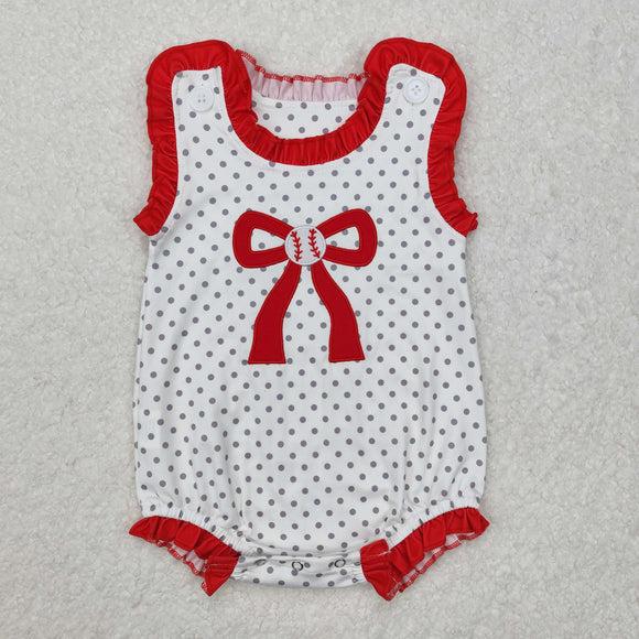 SR2376 Baby girls sleeveless embroidered red bow romper