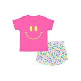 Matching Baby girls smile short sleeve leopard shorts outfits vinyl