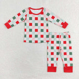 Christmas red and green plaid adult and kids pajamas