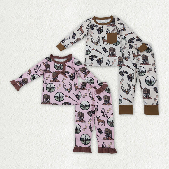 Matching Girls boys deer long pajamas
