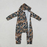 Matching Baby boys camo zipper hooded romper long sleeve