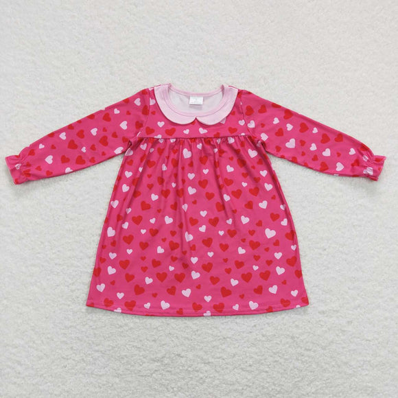 GLD0492--  long sleeve Valentine's Day heart red girls dress