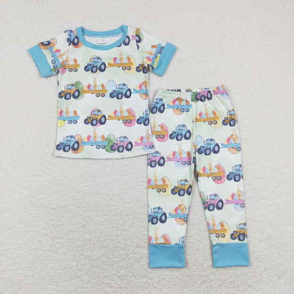 BSPO0300-- short sleeve Easter tractor boy outfits