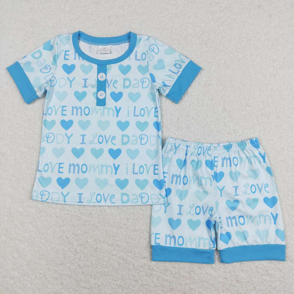 BSSO0411-- i love mommy & daddy blue boy pajamas