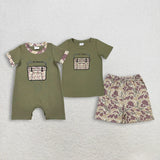Matching Baby boys basket green short sleeves romper outfits embroidery