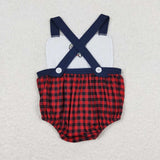 SR0753--Embroidery ball red plaid  boys bubble