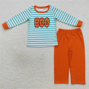BLP0307--long sleeve Halloween embroidered boo orange boy clothing