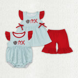 Matching Baby  girls red baseball outfits embroidery