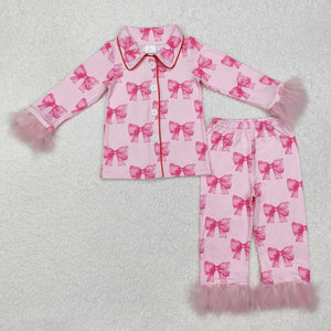 GLP2289 baby Girls pink bowruffle pajamas