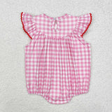 SR2214  baby smocked Valentine's day pink plaid bubble