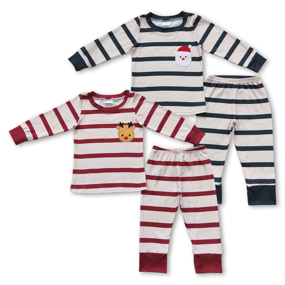 Christmas long sleeve embroidery stripe kids pajamas