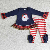 Matching Baby girls boys Christmas Santa Claus stripe clothing embroidery