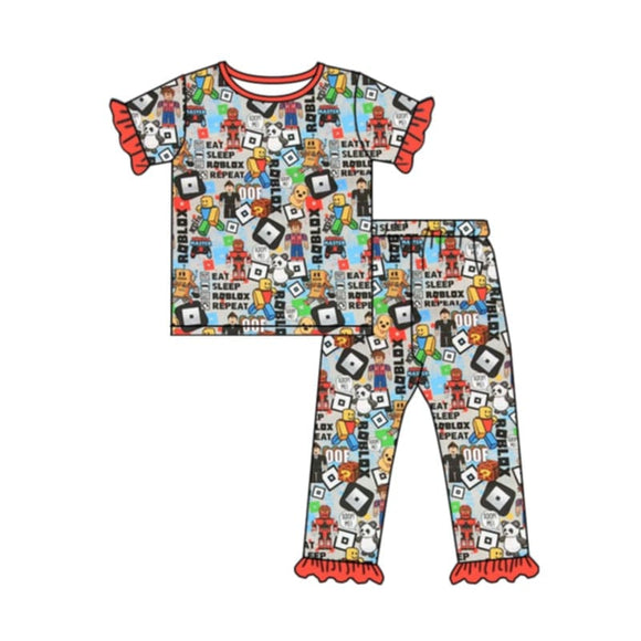 moq 3 custom style cartoon car girls  pajamas