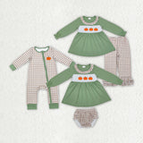 Halloween embroidery pumpkin green plaid kids clothing