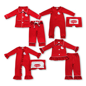 Christmas Santa  embriodery  red cotton kids clothing