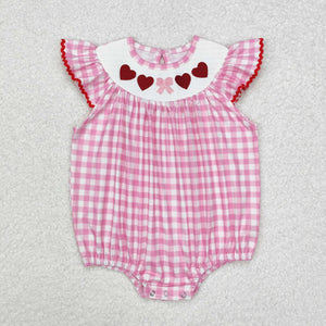 SR2214  baby smocked Valentine's day pink plaid bubble