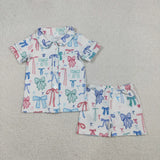 Family Matching Adult women  Baby kids bow button shorts pajamas