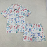 Family Matching Adult women  Baby kids bow button shorts pajamas