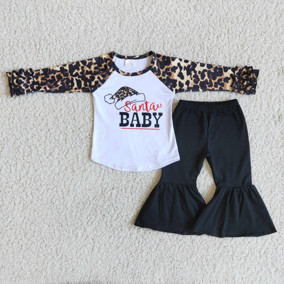 Christmas Santa baby girls clothing leopard outfits