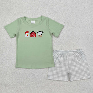 BSSO1108 Boys green embroidery stripe duck shorts Outfits