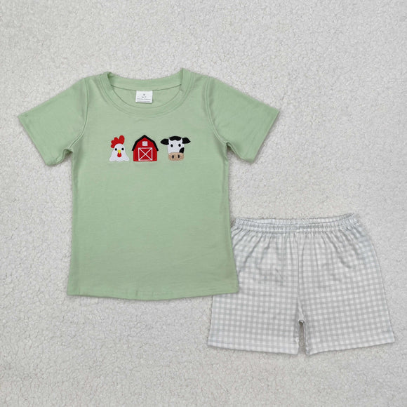 BSSO1108 Boys green embroidery stripe duck shorts Outfits