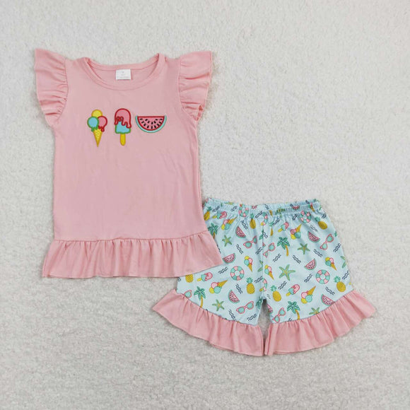 GSSO0509-- ice cream pink embroidery girls outfits