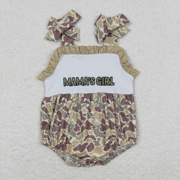 Embroidery Suspender mama's girl camo baby romper