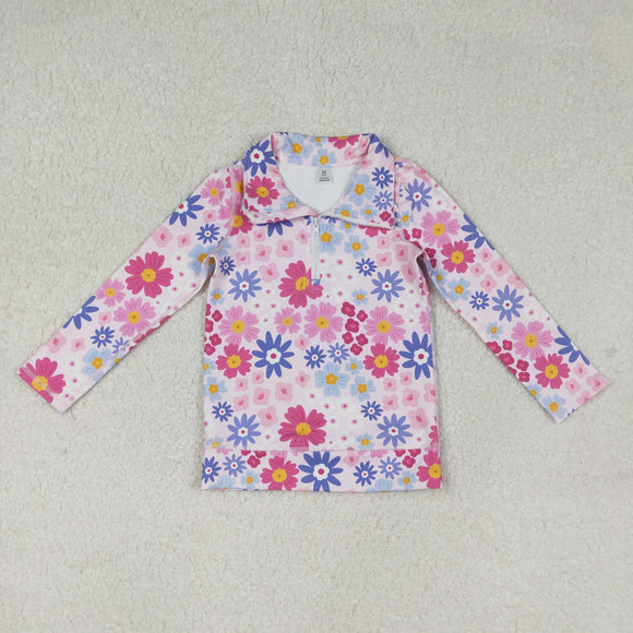 GT1373 baby girls flower long sleeve zipper pullover top