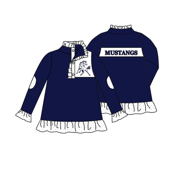 MOQ 3 custom style  MUSTANGS girls pullover