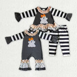 Matching Baby girls Halloween ghost outfits clothing embroidery